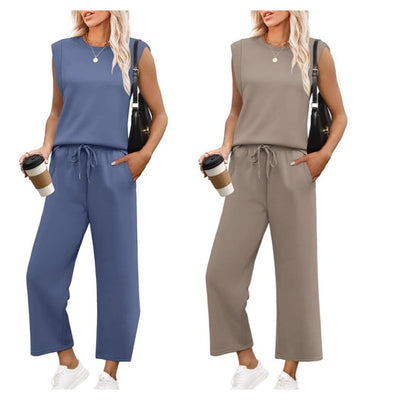 Céleste | Ensemble deux pièces avec haut décontracté à manches courtes et pantalon à jambes larges